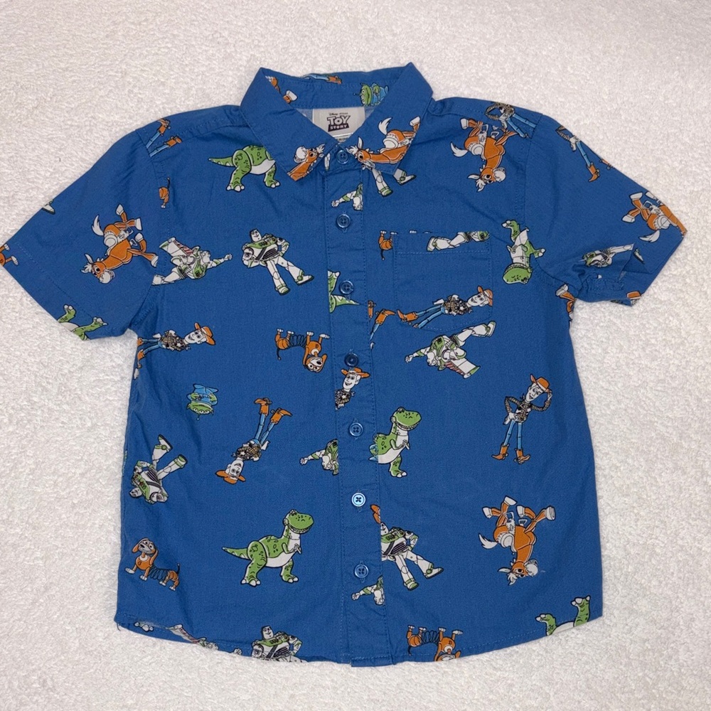 Disney Pixar Blue Toy Story Kids Button Down short sleeve Shirt boys 4t